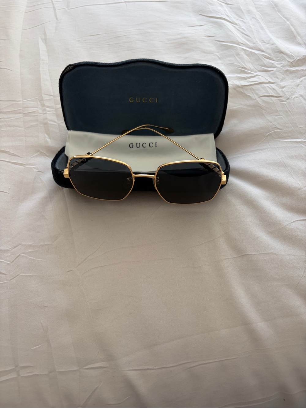 Gucci Gold Frame Black Lens Women's Sunglasses